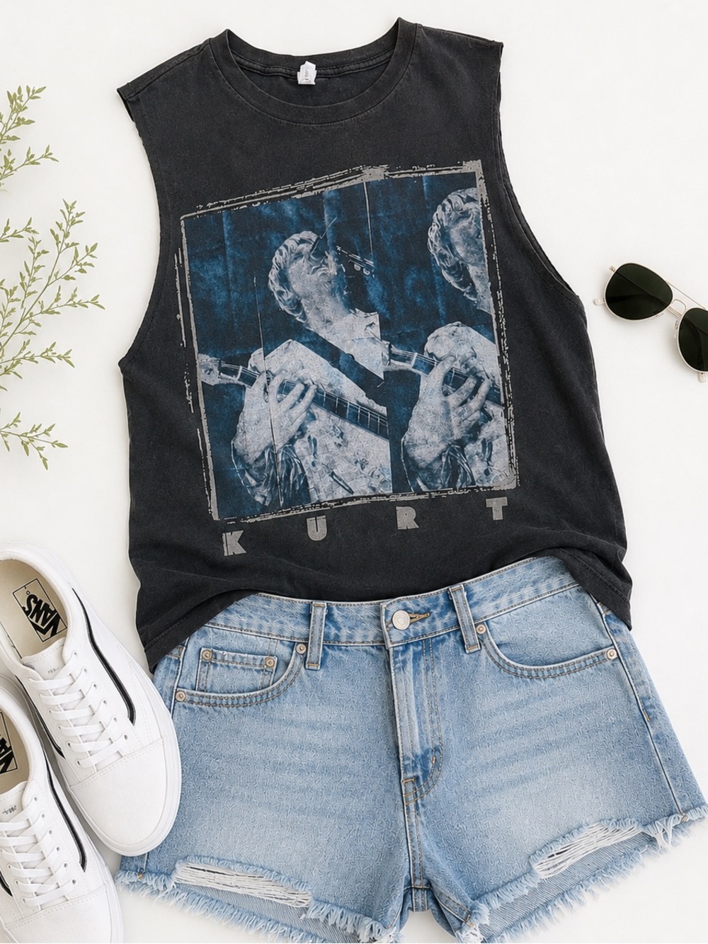 Kurt Cobain Graphic Band Tee Cutoff Sleeveless Tank | Nirvana | Size S